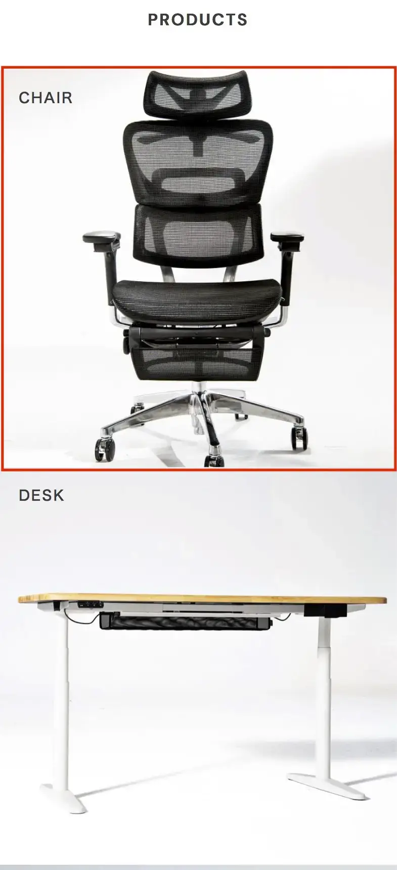 COFO公式サイトのPRODUCTS画面
CHAIRの画像をタップ