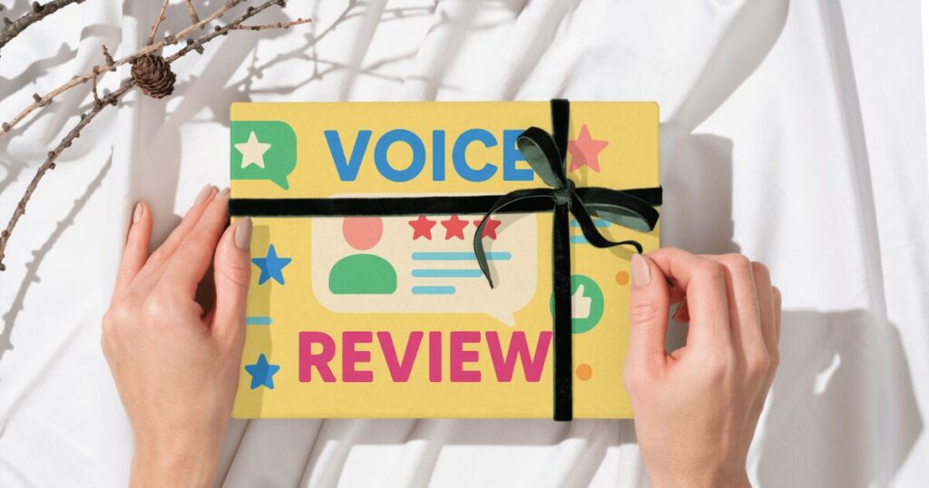 「VOICE」「REVIEW」が書かれた、カラフルな口コミイラスト