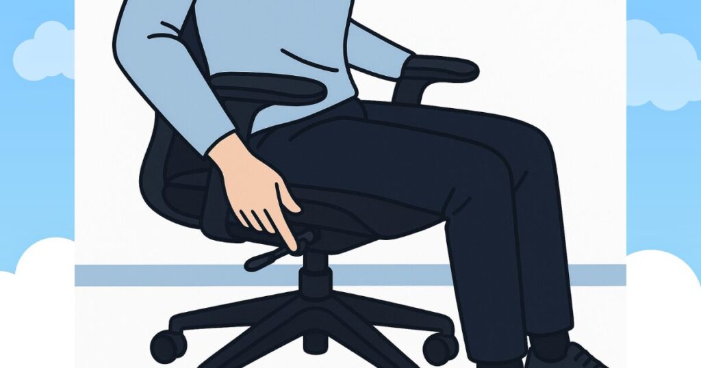 COFO Chair Premiumの座面高さ調整機能を操作しているシーンのクローズアップ画像