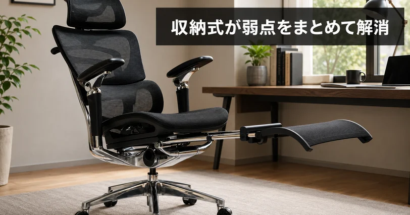 フットレストを前に出したCOFO Chair Premium 2が収納式の利点を示すすっきりしたホームオフィス
