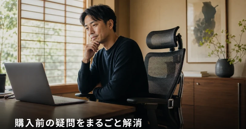 落ち着いた書斎で考え事をする人物の写真。よくある質問(Q&A)セクションの挿絵。
